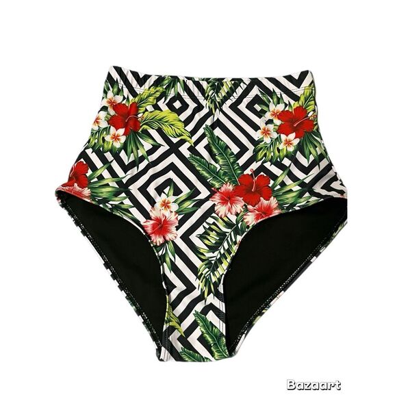 High Waisted Tropical Floral Bikini Bottoms size Medium. - Picture 1 of 9